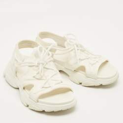 Pre Owned Dior D-Connect Size 38.5 White Fabric and Rubber Flat Sandals
