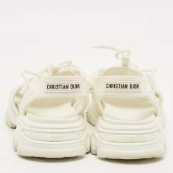 Pre Owned Dior D-Connect Size 38.5 White Fabric and Rubber Flat Sandals