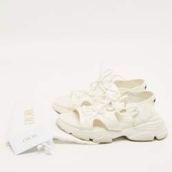 Pre Owned Dior D-Connect Size 38.5 White Fabric and Rubber Flat Sandals