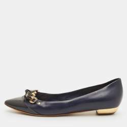 مملوكة مسبقًا Dior Size 38 Two Tone Blue Patent Leather Bow Detail Pointed Toe Ballet Flats