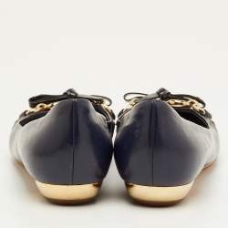 مملوكة مسبقًا Dior Size 38 Two Tone Blue Patent Leather Bow Detail Pointed Toe Ballet Flats