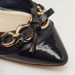 مملوكة مسبقًا Dior Size 38 Two Tone Blue Patent Leather Bow Detail Pointed Toe Ballet Flats