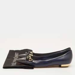 مملوكة مسبقًا Dior Size 38 Two Tone Blue Patent Leather Bow Detail Pointed Toe Ballet Flats