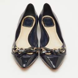 مملوكة مسبقًا Dior Size 38 Two Tone Blue Patent Leather Bow Detail Pointed Toe Ballet Flats
