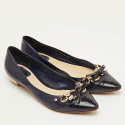مملوكة مسبقًا Dior Size 38 Two Tone Blue Patent Leather Bow Detail Pointed Toe Ballet Flats