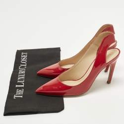 مملوكة مسبقًا Dior Size 37 Red Patent Leather Pointed Toe Slingback Pumps