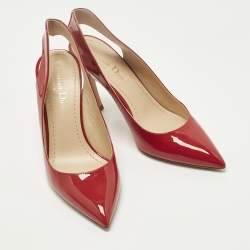 مملوكة مسبقًا Dior Size 37 Red Patent Leather Pointed Toe Slingback Pumps