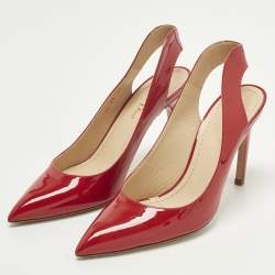 مملوكة مسبقًا Dior Size 37 Red Patent Leather Pointed Toe Slingback Pumps