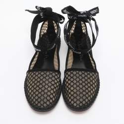Pre Owned Dior J'Adior Size 35 Black Mesh Ankle Wrap Espadrille Flats