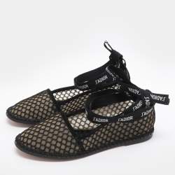 Pre Owned Dior J'Adior Size 35 Black Mesh Ankle Wrap Espadrille Flats