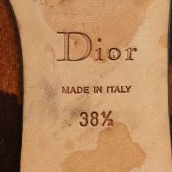 Pre Owned Dior Size 38.5 Brown Calf Hair Striped Bow Ballet Flats