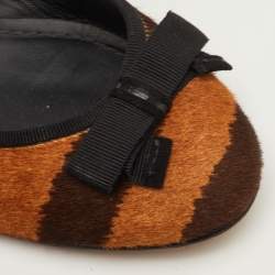 Pre Owned Dior Size 38.5 Brown Calf Hair Striped Bow Ballet Flats