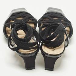 مملوكة مسبقًا حذاء كعب عالي ديور دانفول جلد برّاق أسود برباط مقاس 37.5