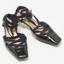 مملوكة مسبقًا حذاء كعب عالي ديور دانفول جلد برّاق أسود برباط مقاس 37.5