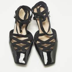 مملوكة مسبقًا حذاء كعب عالي ديور دانفول جلد برّاق أسود برباط مقاس 37.5