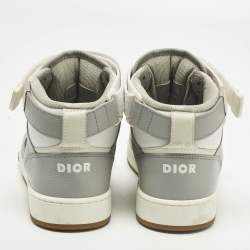 Pre Owned حذاء رياضي ديور رمادي/أبيض جاكار مائل وجلد مقاس 38