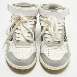 Pre Owned حذاء رياضي ديور رمادي/أبيض جاكار مائل وجلد مقاس 38