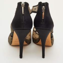 Pre Owned Dior Size 39.5 Black Mesh and Satin Cut Out Crystal Embellished Peep Toe Sandals