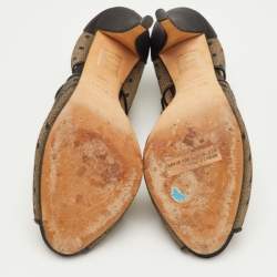 Pre Owned Dior Size 39.5 Black Mesh and Satin Cut Out Crystal Embellished Peep Toe Sandals