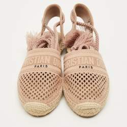 مملوكة مسبقًا حذاء ديور فلات غرانفيل قماش بيج رباط الكاحل مقاس 40