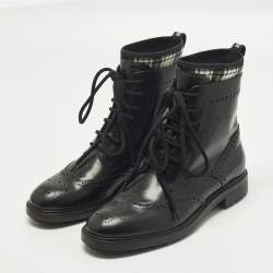 Pre Owned Dior D-Order Size 40 Black Leather Combat Boots