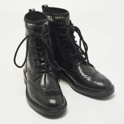 Pre Owned Dior D-Order Size 40 Black Leather Combat Boots