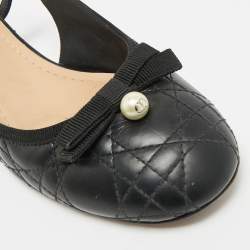 مملوكة مسبقًا حذاء باليرينا فلات ديور جلد كاناج أسود بحزام مقاس 37.5