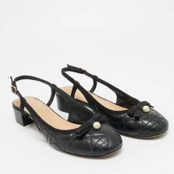 مملوكة مسبقًا حذاء باليرينا فلات ديور جلد كاناج أسود بحزام مقاس 37.5