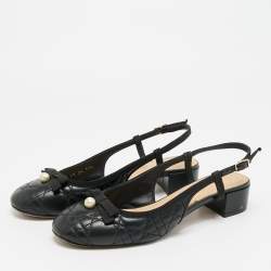 مملوكة مسبقًا حذاء باليرينا فلات ديور جلد كاناج أسود بحزام مقاس 37.5