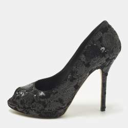 Pre Owned Dior Size 40 Black Sequins Peep Toe Platform Pumps