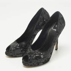 مملوكة مسبقًا Dior Size 40 Black Sequins Peep Toe Platform Pumps