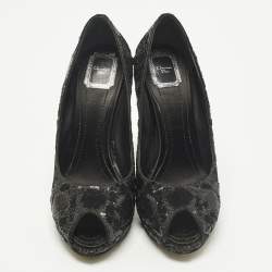 مملوكة مسبقًا Dior Size 40 Black Sequins Peep Toe Platform Pumps