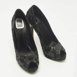 مملوكة مسبقًا Dior Size 40 Black Sequins Peep Toe Platform Pumps