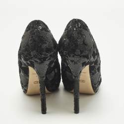 مملوكة مسبقًا Dior Size 40 Black Sequins Peep Toe Platform Pumps