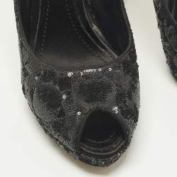 مملوكة مسبقًا Dior Size 40 Black Sequins Peep Toe Platform Pumps