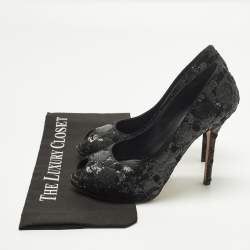مملوكة مسبقًا Dior Size 40 Black Sequins Peep Toe Platform Pumps