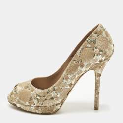Pre Owned Christian Dior Size 40 Beige Sequins Peep Toe Pumps