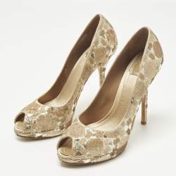 Pre Owned Christian Dior Size 40 Beige Sequins Peep Toe Pumps
