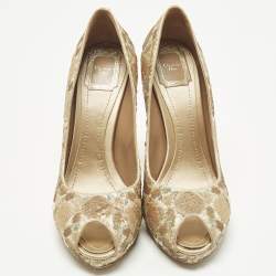 Pre Owned Christian Dior Size 40 Beige Sequins Peep Toe Pumps