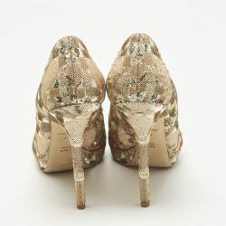 Pre Owned Christian Dior Size 40 Beige Sequins Peep Toe Pumps