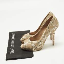 Pre Owned Christian Dior Size 40 Beige Sequins Peep Toe Pumps