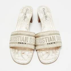 مملوكة مسبقًا صندل ديور منزلق قماش رمادي/كريمي مقاس 40.5