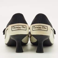 Pre Owned حذاء كعب عالي ديور تفاصيل فيونكة جلد مبطن براءة اختراع أسود مقدمة مفتوحة مقاس 38.5