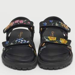 Pre Owned Dior Dioract Size 38.5 Multicolor Floral Print Fabric Flat Sandals