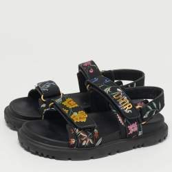 Pre Owned Dior Dioract Size 38.5 Multicolor Floral Print Fabric Flat Sandals