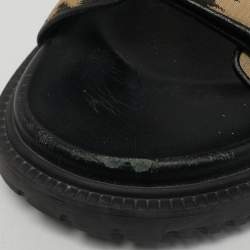 Pre Owned Dior DiorAct Size 38.5 Brown/Beige Canvas and Leather Flat Sandals