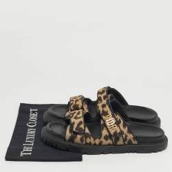 Pre Owned Dior DiorAct Size 38.5 Brown/Beige Canvas and Leather Flat Sandals