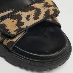 Pre Owned Dior DiorAct Size 38.5 Brown/Beige Canvas and Leather Flat Sandals