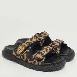 Pre Owned Dior DiorAct Size 38.5 Brown/Beige Canvas and Leather Flat Sandals