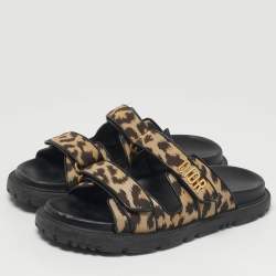 Pre Owned Dior DiorAct Size 38.5 Brown/Beige Canvas and Leather Flat Sandals